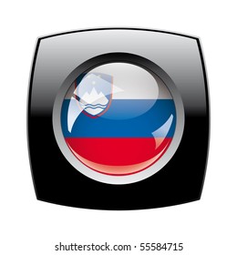 Slovenia shiny button flag with black frame -  vector illustration. Isolated abstract object against white background.
