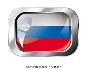 Slovenia shiny button flag vector illustration. Isolated abstract object against white background.