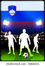 Slovenia Soccer Player on Stadium Background with Flag Original Illustration