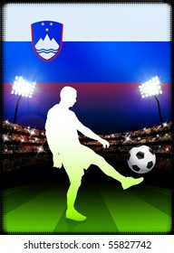 Slovenia Soccer Player on Stadium Background with Flag Original Illustration