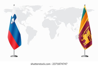 Slovenia and Sri Lanka flags for official meeting against background of world map.