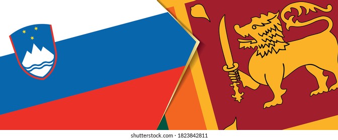 Die Flaggen Sloweniens und Sri Lankas, zwei Vektorfahnen, Symbol der Beziehung oder Konfrontation.