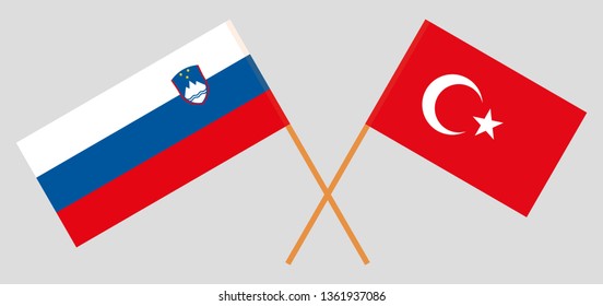 Slovenia and Turkey. The Slovenian and Turkish flags. Official colors. Correct proportion. Vector illustration
