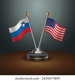 Slovenia and United States table flags with gradient backgrund. Vector Illustration