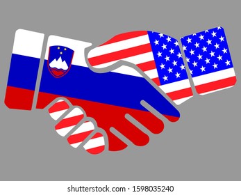 Slovenia and USA flags Handshake vector