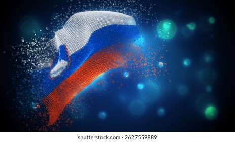 Slovenia, vector 3d flag with lighting and flares