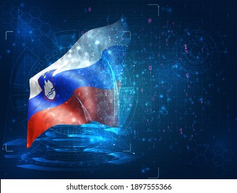 Slovenia, vector 3d flag on blue background with hud interfaces