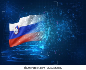 Slovenia, vector 3d flag on blue background with hud interfaces