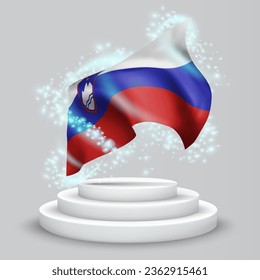 Slovenia, vector 3d flag on the podium surrounded by a whirlwind of magical radiance