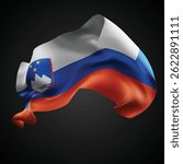 Slovenia, vector 3d flag with waves on a black background