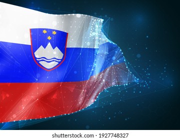 Slovenia,  vector flag, virtual abstract 3D object from triangular polygons on a blue background