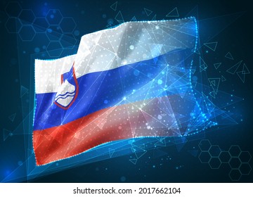 Slovenia,  vector flag, virtual abstract 3D object from triangular polygons on a blue background