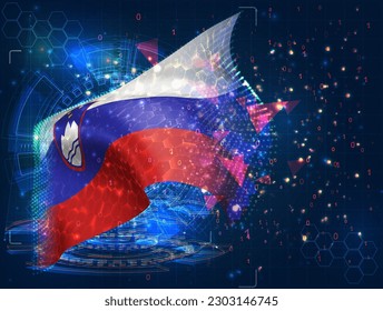 Eslovenia, bandera vectorial, objeto 3D virtual abstracto de polígonos triangulares sobre fondo azul