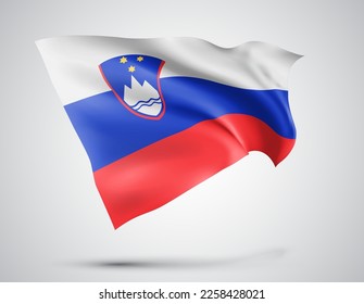 Slowenien, Vektorflagge mit Wellen und Wellen, die im Wind auf weißem Hintergrund schwingen