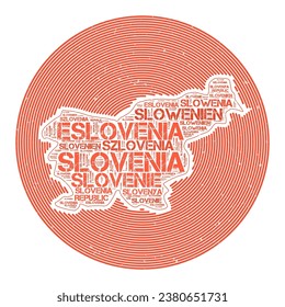 Slovenia vector image. Country round logo design. Slovenia poster in circular arcs and word cloud style. Astonishing vector illustration.