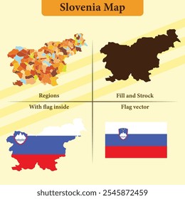 Slovenia vector map with regions black silhouette flag overlay and standalone flag ideal for educational materials infographics and design projects showcasing Azerbaijan geography and identity
