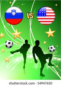 Slovenia versus United States on Abstract Green Stars Background Original Illustration