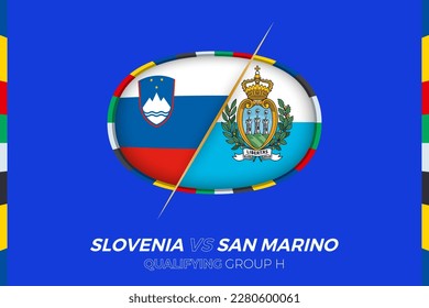 Slovenia vs San Marino icon for European football tournament qualification, group H. Competition icon on the stylized background.