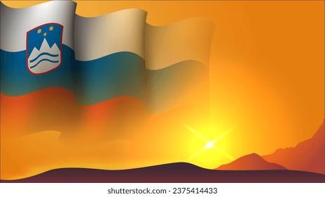 eslovenia ondeando el diseño de fondo de la bandera en la ilustración vectorial de sunset view apto para afiches, evento de diseño de medios sociales en eslovenia