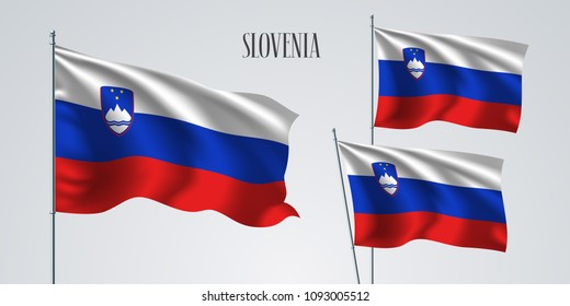 Slovenia waving flag set of vector illustration. Blue red colors of Slovenia wavy realistic flag as a patriotic symbol 