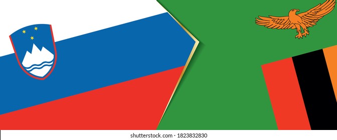 Banderas de Eslovenia y Zambia, dos banderas vectoriales símbolo de relación o enfrentamiento.