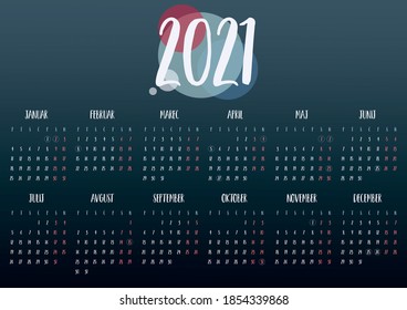 Slovenian caledar for the new year 2021, with slovenian national hollidays. The week starts in monday. Vectorial
