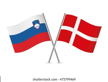 Slovenian and Danish flags. Vector illustration.
