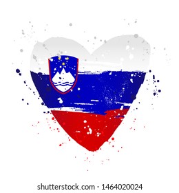 Slovenian flag in the form of a big heart. Vector illustration on white background. Brush strokes drawn by hand. Independence and Unity Day of Slovenia.