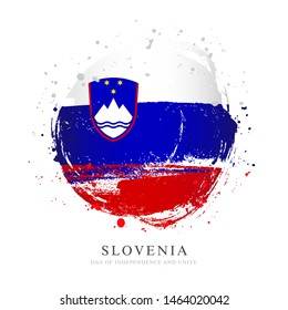 Slovenian flag in the form of a large circle. Vector illustration on white background. Brush strokes drawn by hand. Independence and Unity Day of Slovenia.