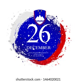 Slovenian flag in the shape of a circle. December 26 is the Day of Independence and Unity of Slovenia. Vector illustration on white background. Brush strokes drawn by hand.