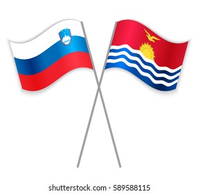 Slovenian and I-Kiribati crossed flags. Slovenia combined with Kiribati isolated on white. Language learning, international business or travel concept.