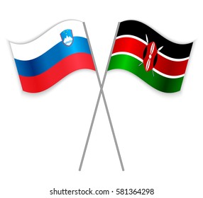 Slovenian and Kenyan crossed flags. Slovenia combined with Kenya isolated on white. Language learning, international business or travel concept.