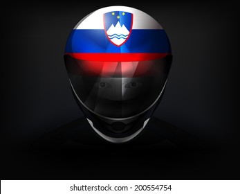 Slovenian racer with flag on helmet vector closeup illustration