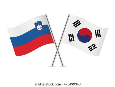 Slovenian and South Korean flags. Vector illustration.