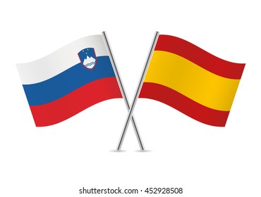 Slovenian and Spanish flags. Vector illustration.