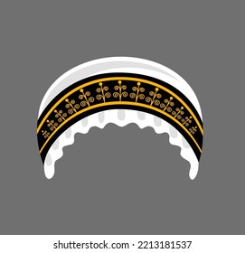 Slovenian white bonnet hat. Traditional national woman costume element. Slavic headdress, isolated female accessory. Vector flat cartoon illustration.