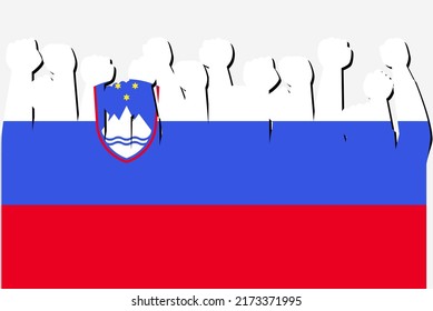 Slovenia+Protest flag with raised protest hands vector, country flag logo, Slovenia+Protest protesting concept, flat design, against idea