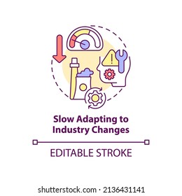 Slow adapting to industry changes concept icon. Compatibility issue. BPA challenges abstract idea thin line illustration. Isolated outline drawing. Editable stroke. Arial, Myriad Pro-Bold fonts used
