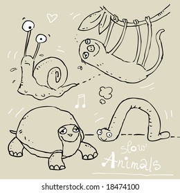 slow animals, funny vector contour drawing, kids wallpaper pattern