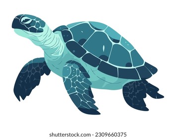 Slow aquatic reptile, sea turtle, swimming underwater icon isolated