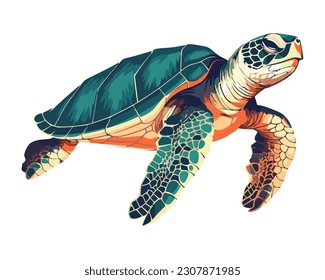 Slow aquatic turtle swimming icon isolated