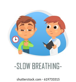 Slow breathing medical concept. Vector illustration. Doctor and patient are talking in the hospital. Isolated on white background.