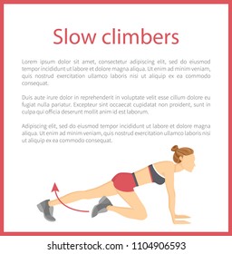 Slow climbers poster headline tabata exercise and text sample with fitness information banner frame vector illustration isolated on white background.