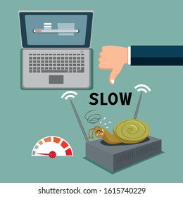 Slow Computer Internet, illustration vector cartoon