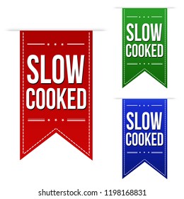 Slow cooked banner design set on white background, vector illustration