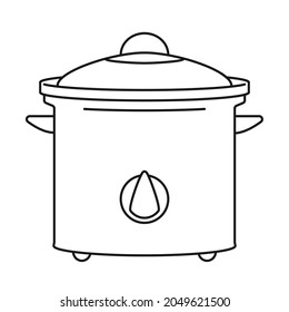 Slow cooker cooking pot in vector icon