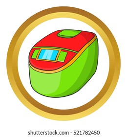 Slow cooker vector icon in golden circle, cartoon style isolated on white background