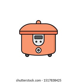 Slow cooking crock pot isolated on white. Electric crock pot slow cooker. Steamer or steam cooking chamber icon. Kitchen device.
