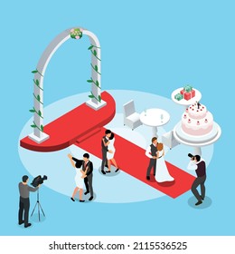 Slow dance on a wedding party isometric 3d vector concept for banner, website, illustration, landing page, flyer, etc.