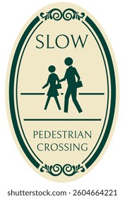 Slow down, pedestrian crossing sign